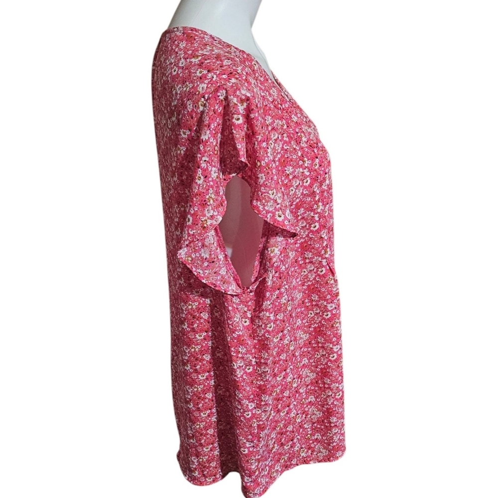 Cynthia Rowley Pink Ditsy Floral Blouse Size 2X - Picture 2 of 10